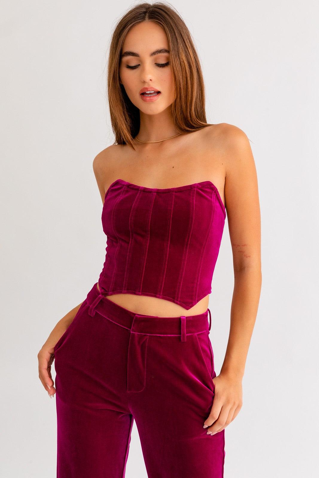 2pc set-velvet high waist pant & bustier top - RK Collections Boutique