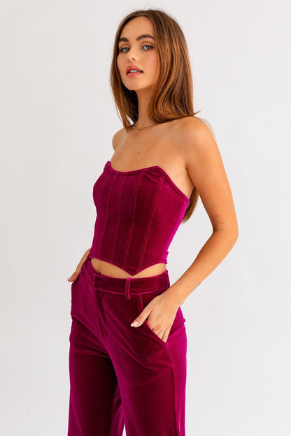 2pc set-velvet high waist pant & bustier top - RK Collections Boutique