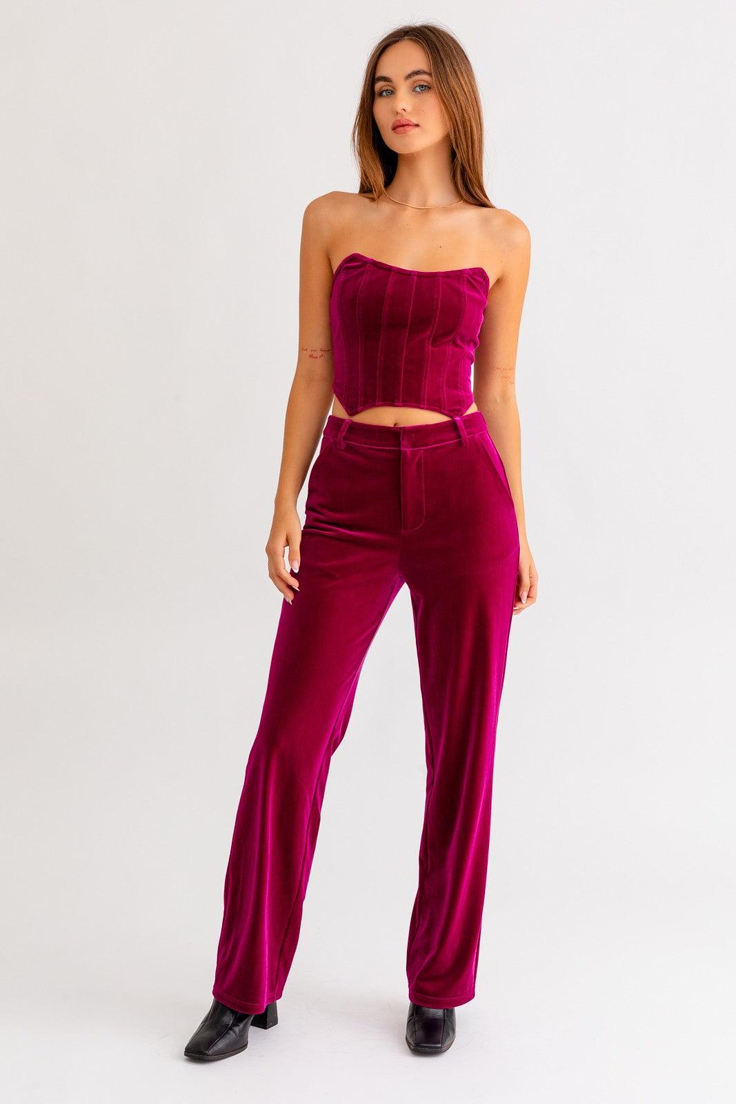 2pc set-velvet high waist pant & bustier top - RK Collections Boutique