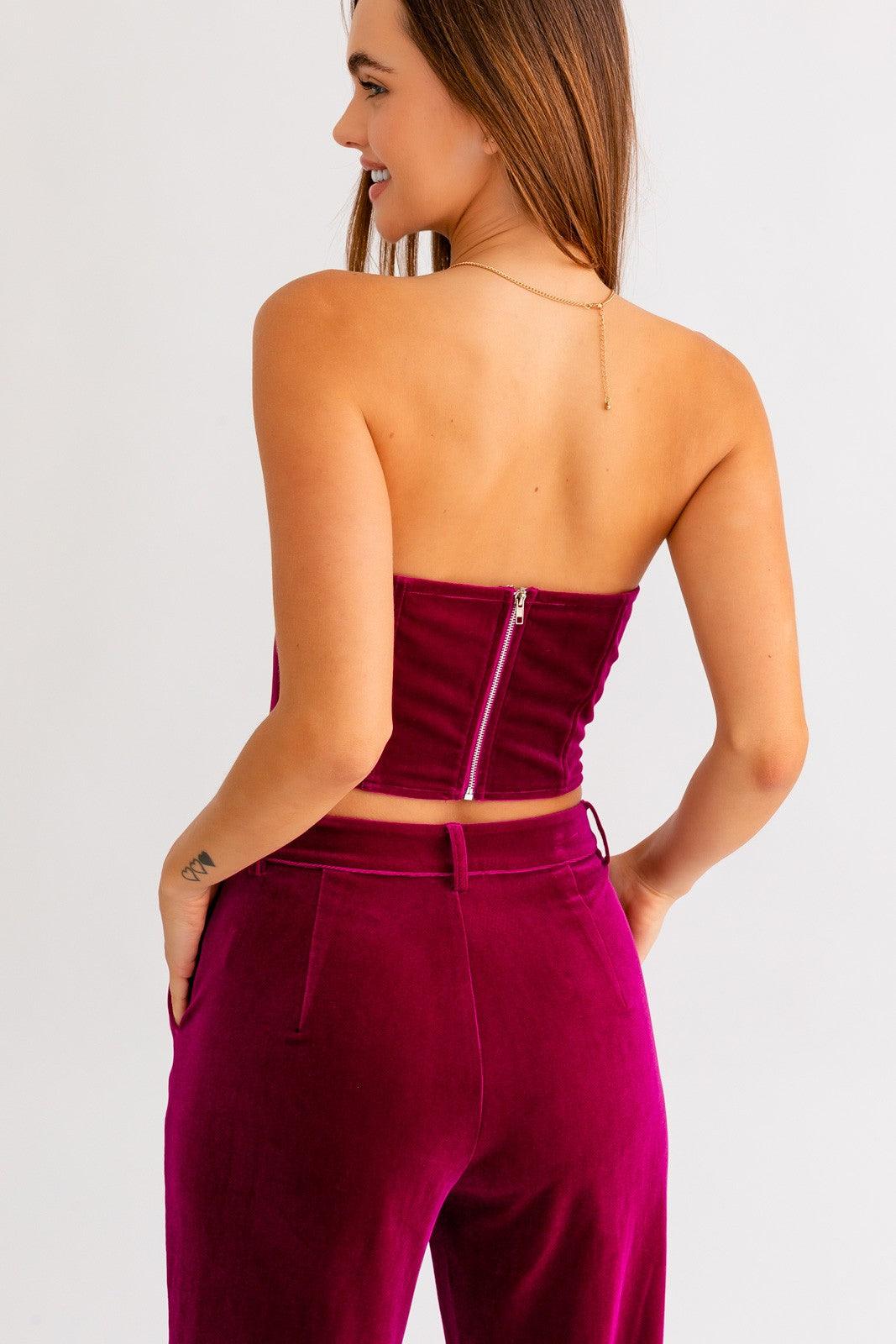 2pc set-velvet high waist pant & bustier top - RK Collections Boutique