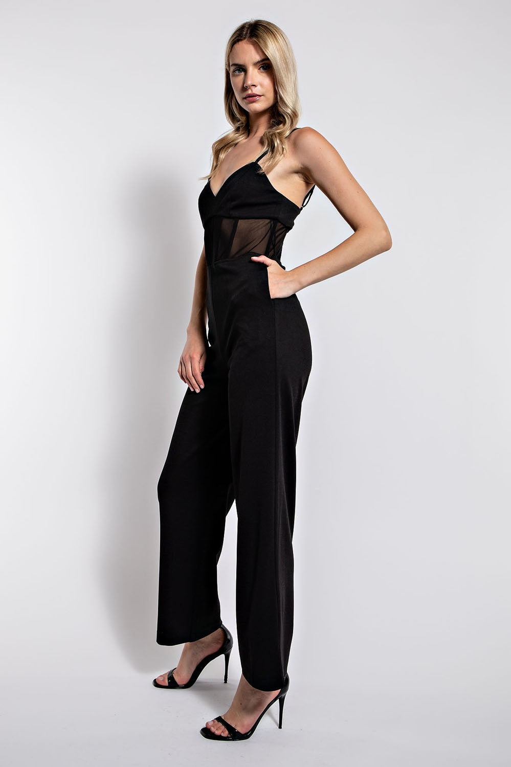 sheer corset sleeveless jumpsuit