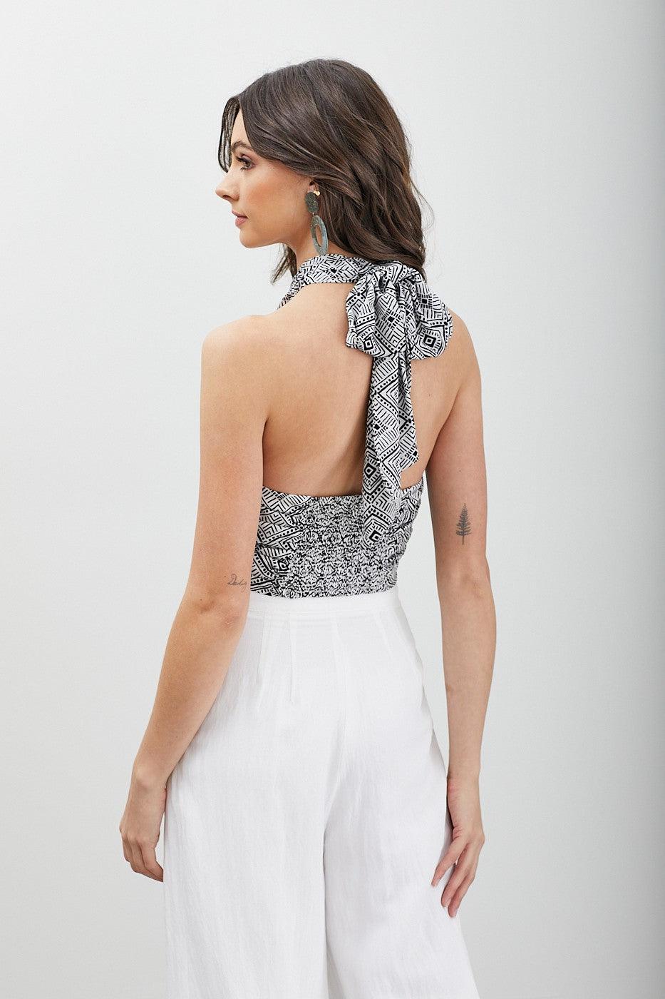 geometric print cross over halter top - RK Collections Boutique