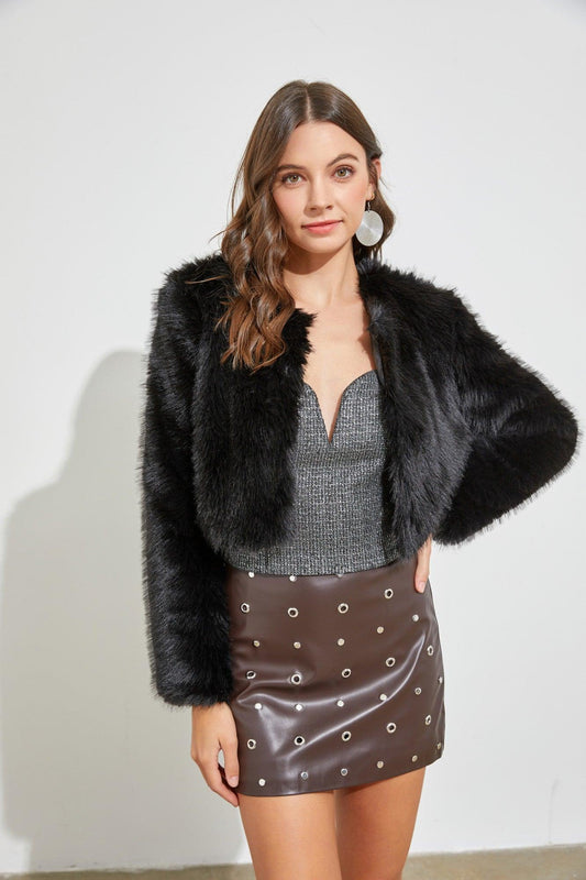 plush faux fur cropped jacket - RK Collections Boutique