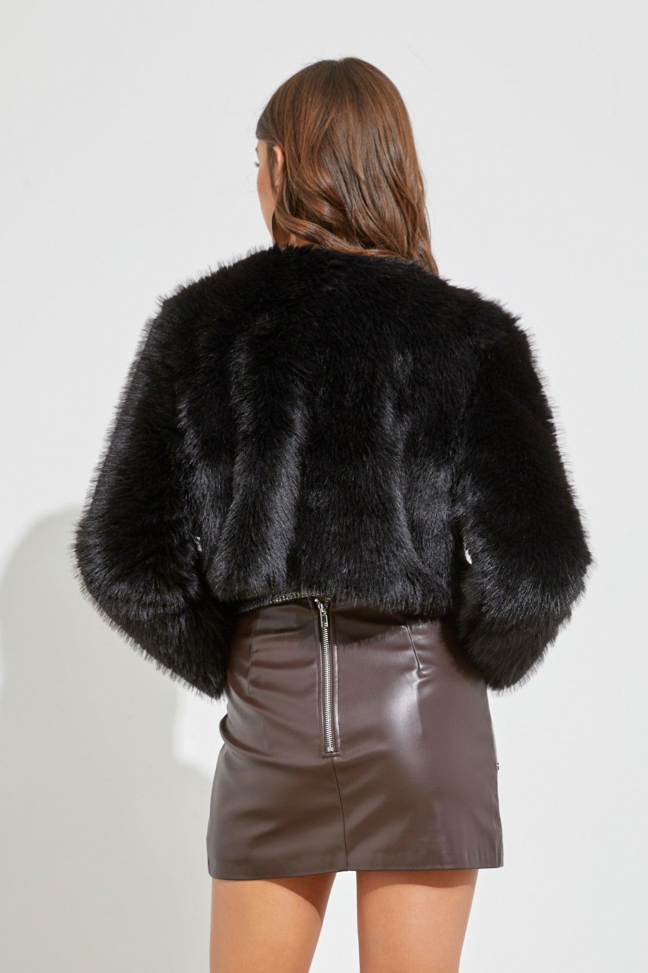 plush faux fur cropped jacket - RK Collections Boutique