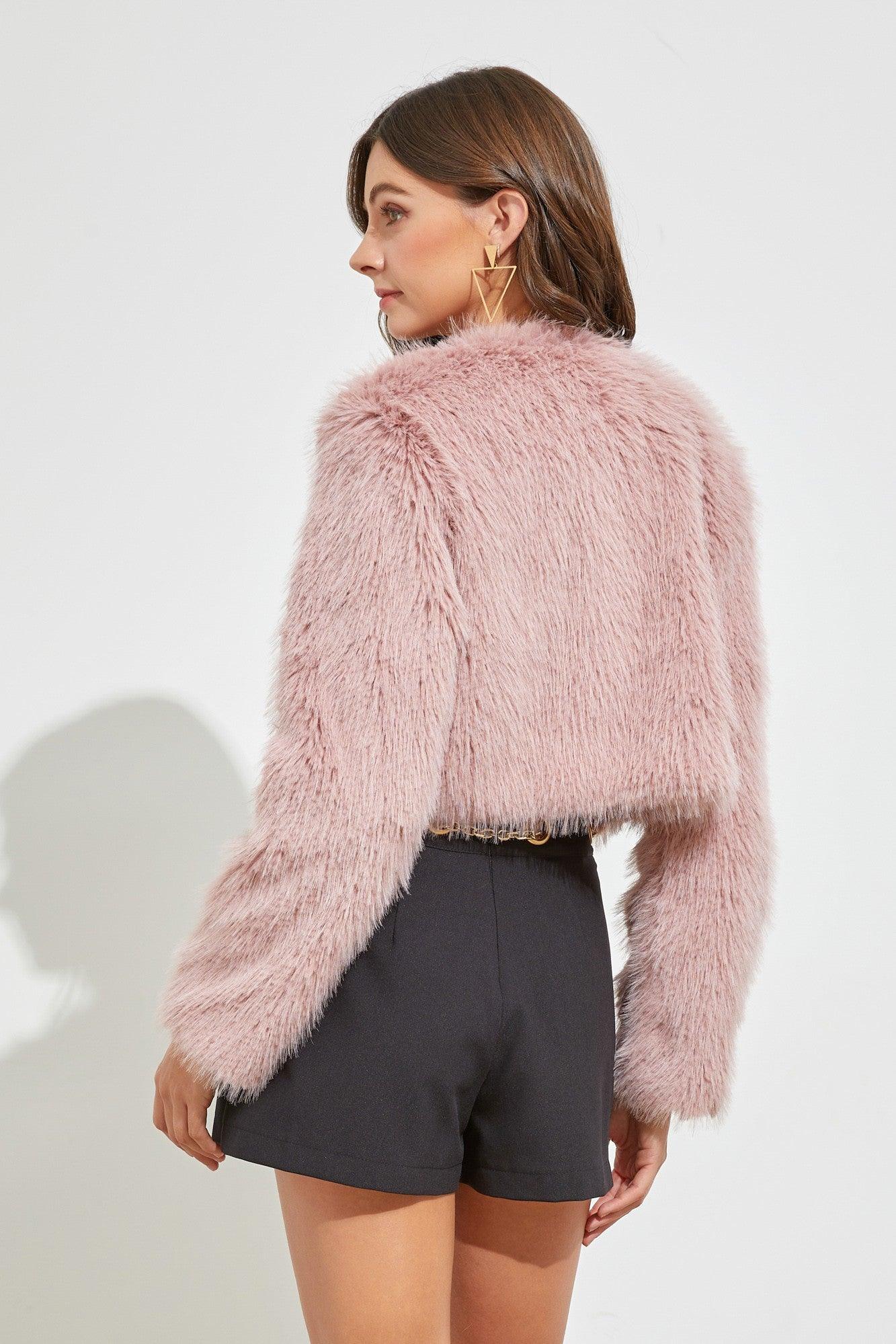 plush faux fur cropped jacket - RK Collections Boutique