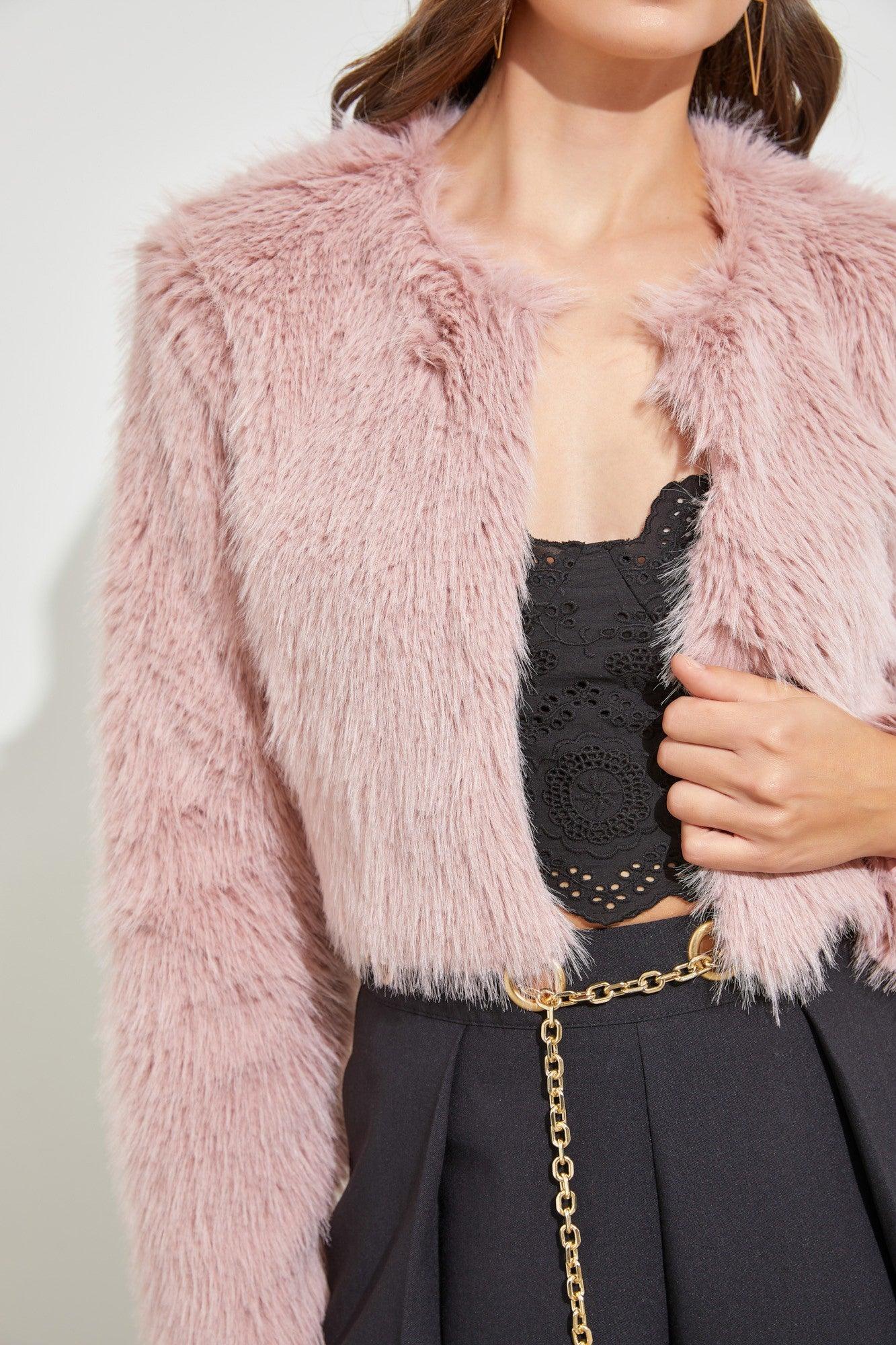 plush faux fur cropped jacket - RK Collections Boutique