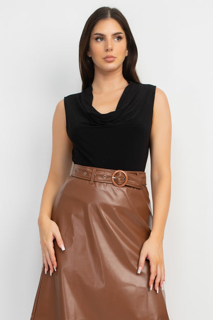 sleeveless cowl neck slinky top