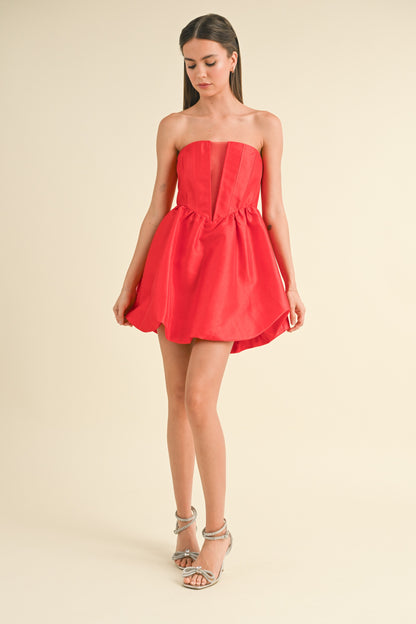 strapless fit & flare bubble hem dress