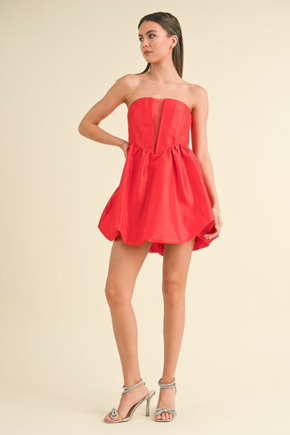 strapless fit & flare bubble hem dress