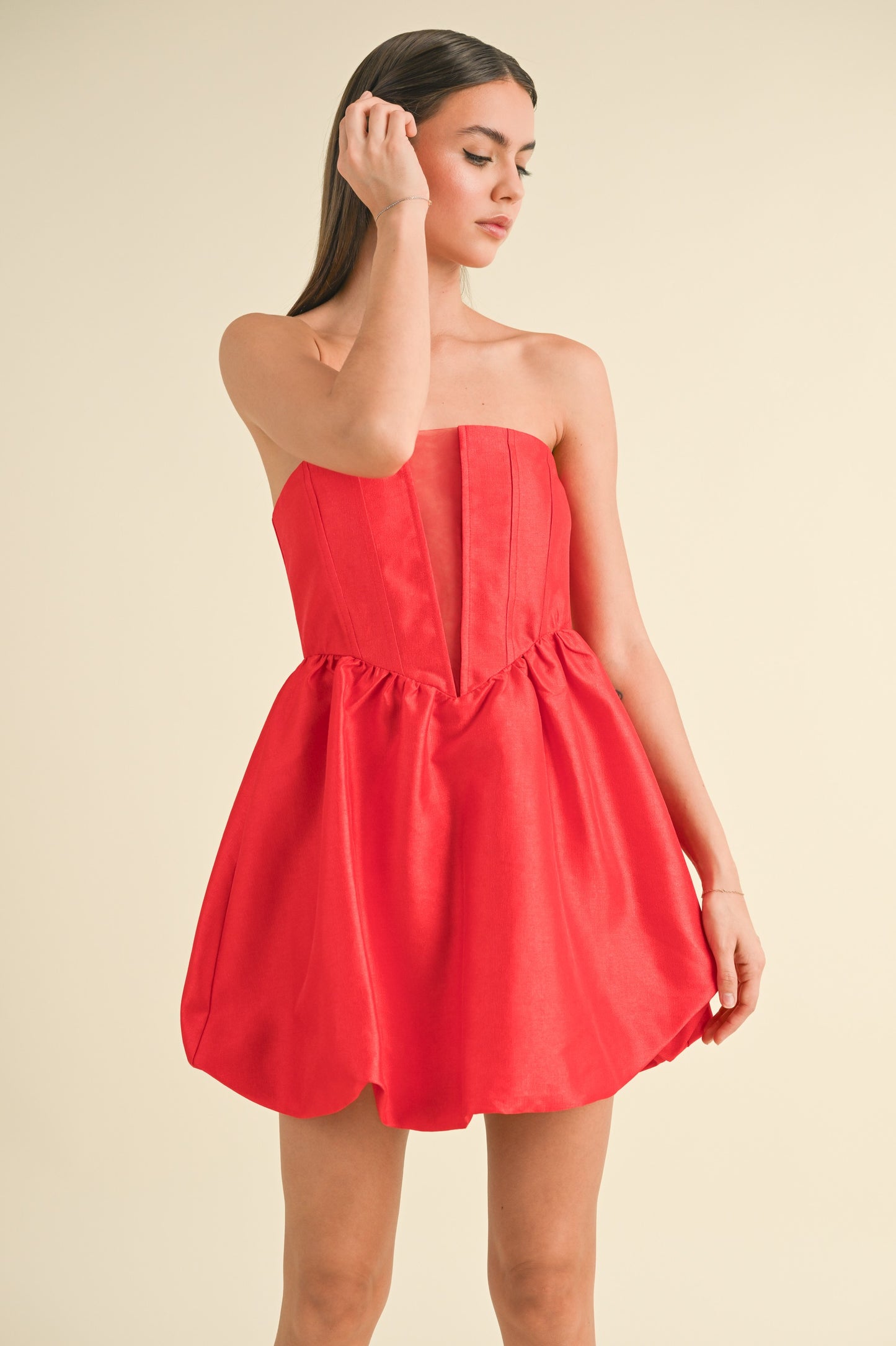 strapless fit & flare bubble hem dress