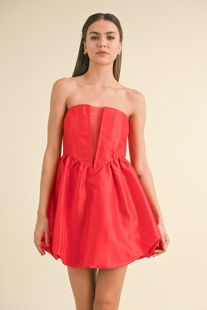 strapless fit & flare bubble hem dress