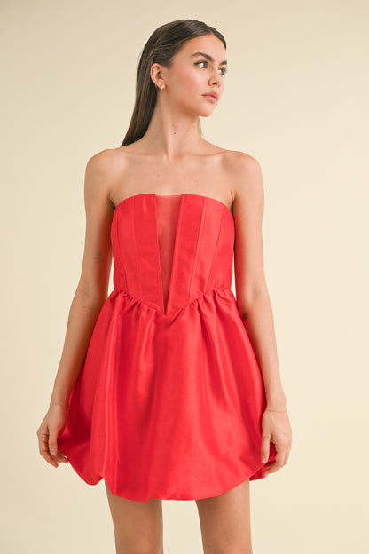 strapless fit & flare bubble hem dress