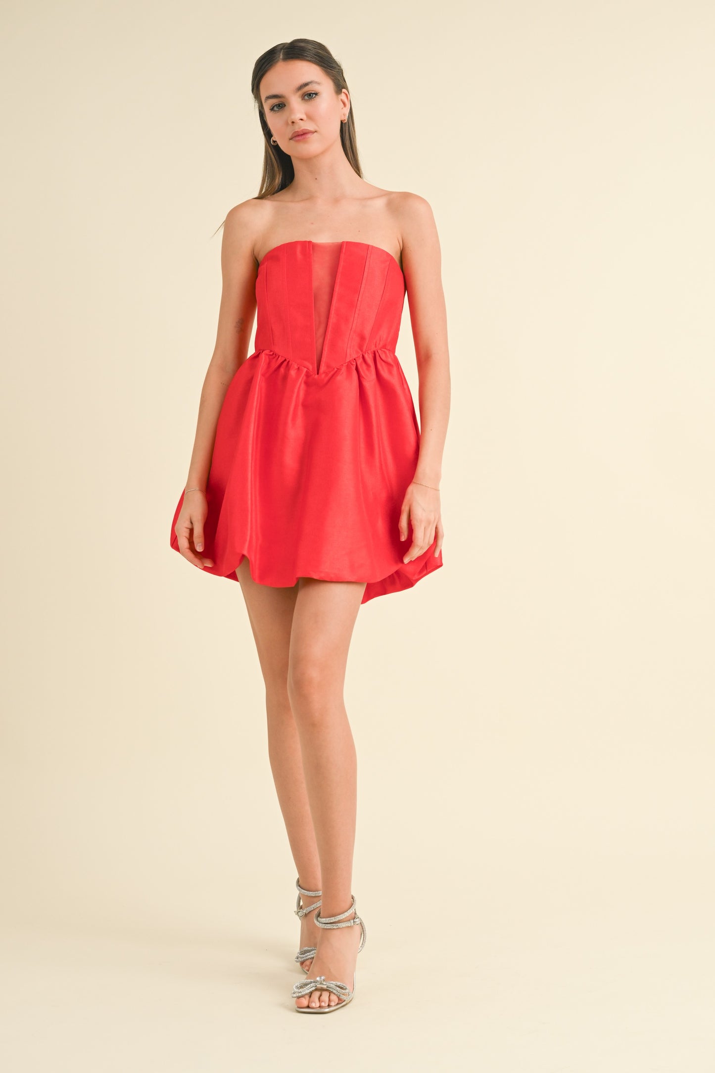 strapless fit & flare bubble hem dress