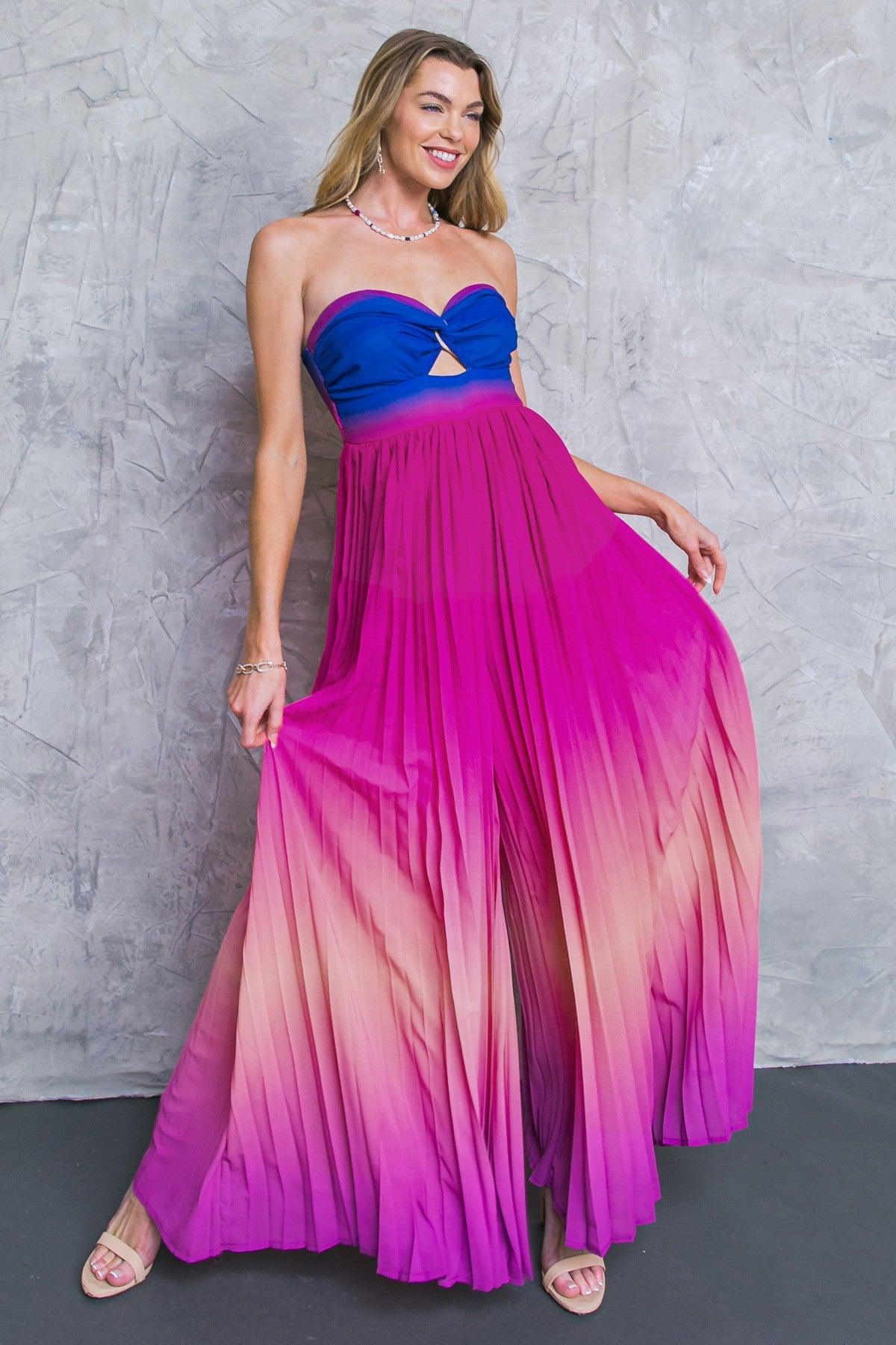 strapless ombre wide leg jumpsuit - RK Collections Boutique