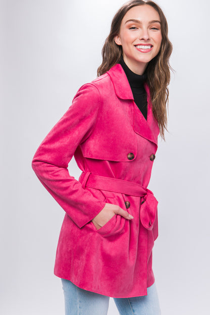 Belted Faux Suede Trench Coat