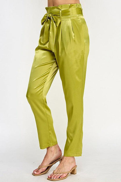 satin taper leg paper bag waist pants - RK Collections Boutique