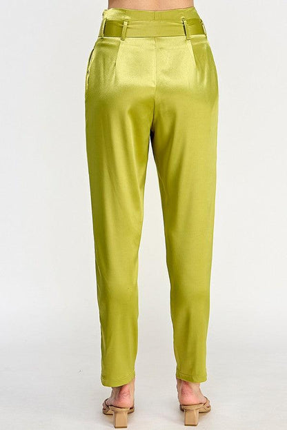 satin taper leg paper bag waist pants - RK Collections Boutique