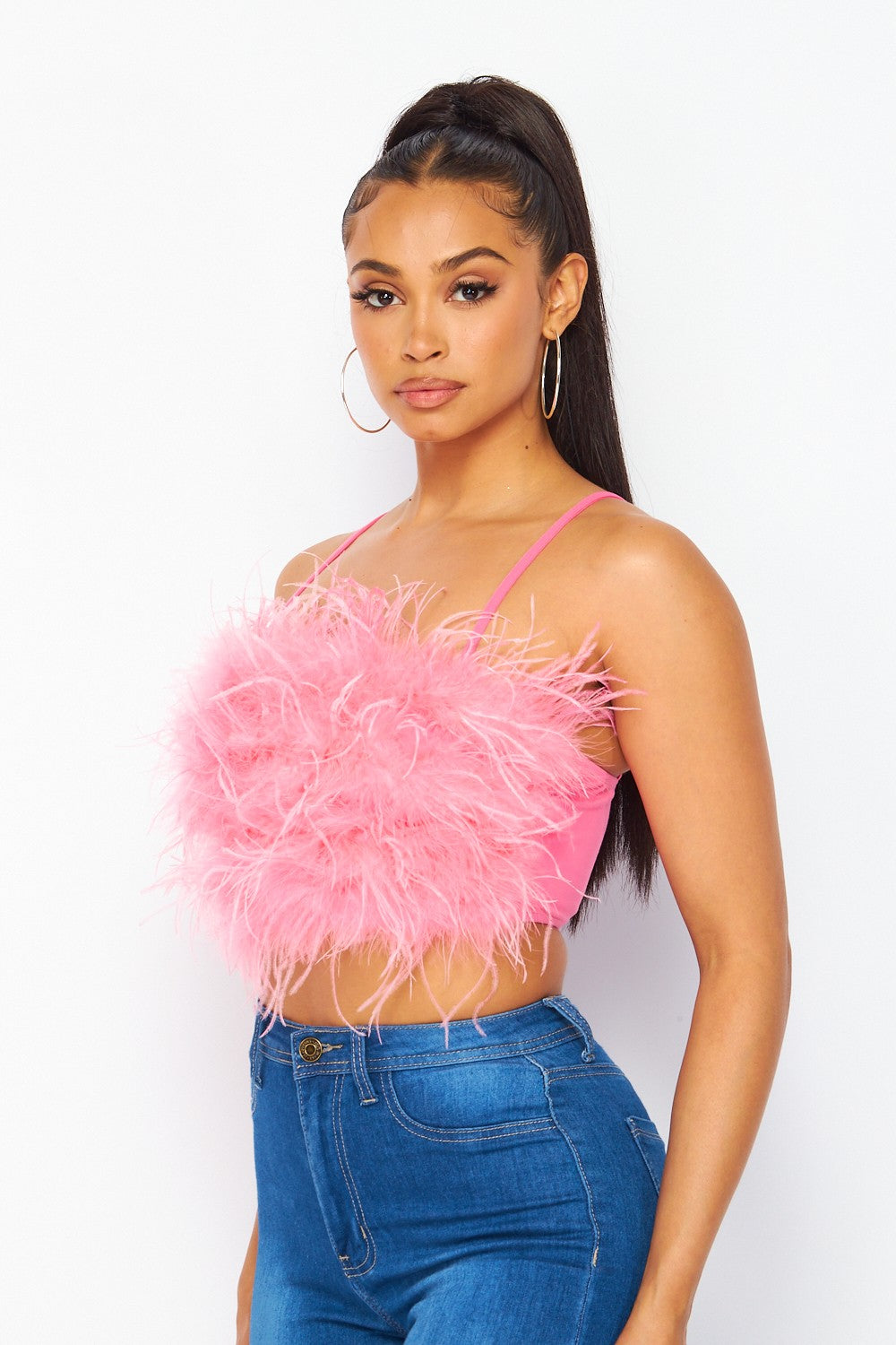 feather sleeveless crop top