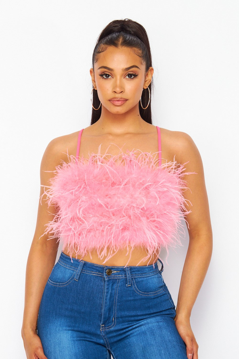 feather sleeveless crop top