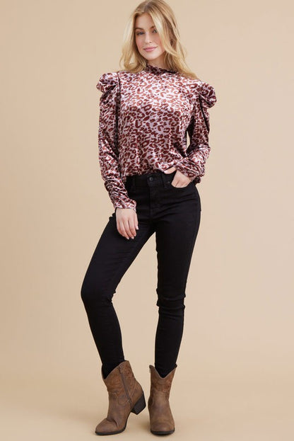 Leopard Velvet Puff Sleeve Top