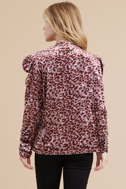 Leopard Velvet Puff Sleeve Top