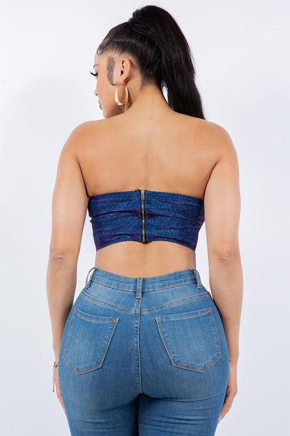 2 tone iridescence strapless crop bustier