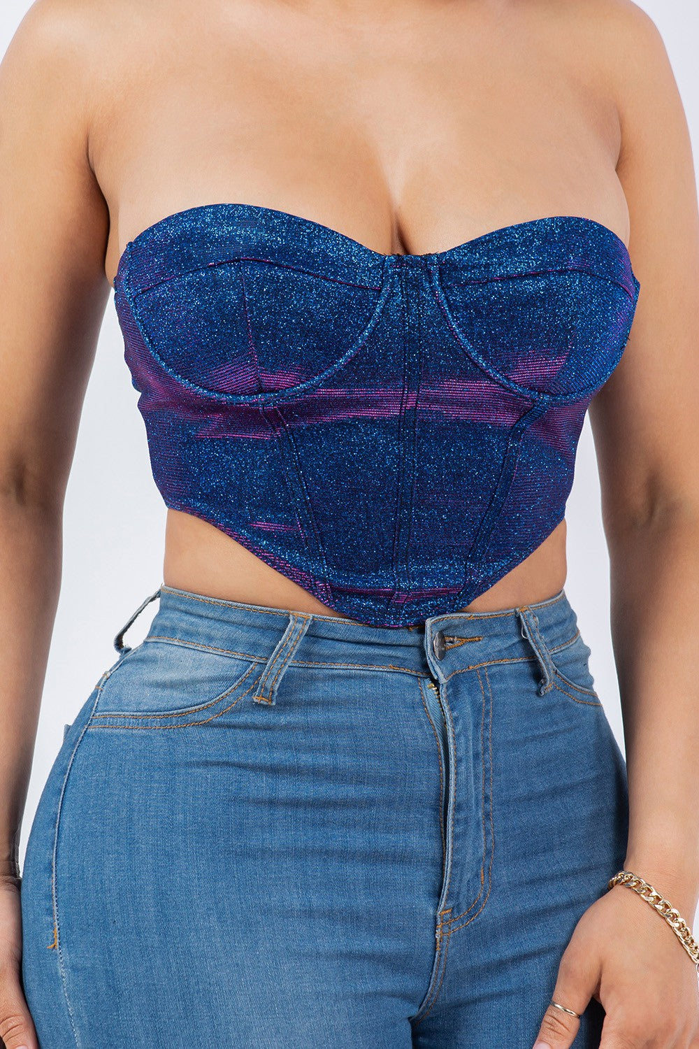 2 tone iridescence strapless crop bustier