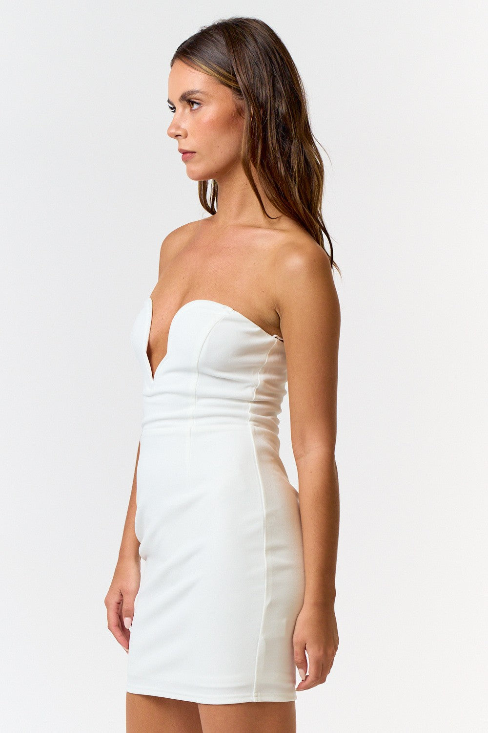 wired scallop neckline strapless dress