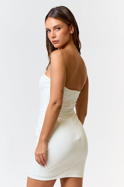 wired scallop neckline strapless dress