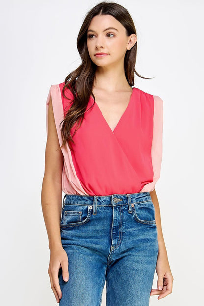 Color Block Chiffon Bodysuit - RK Collections Boutique