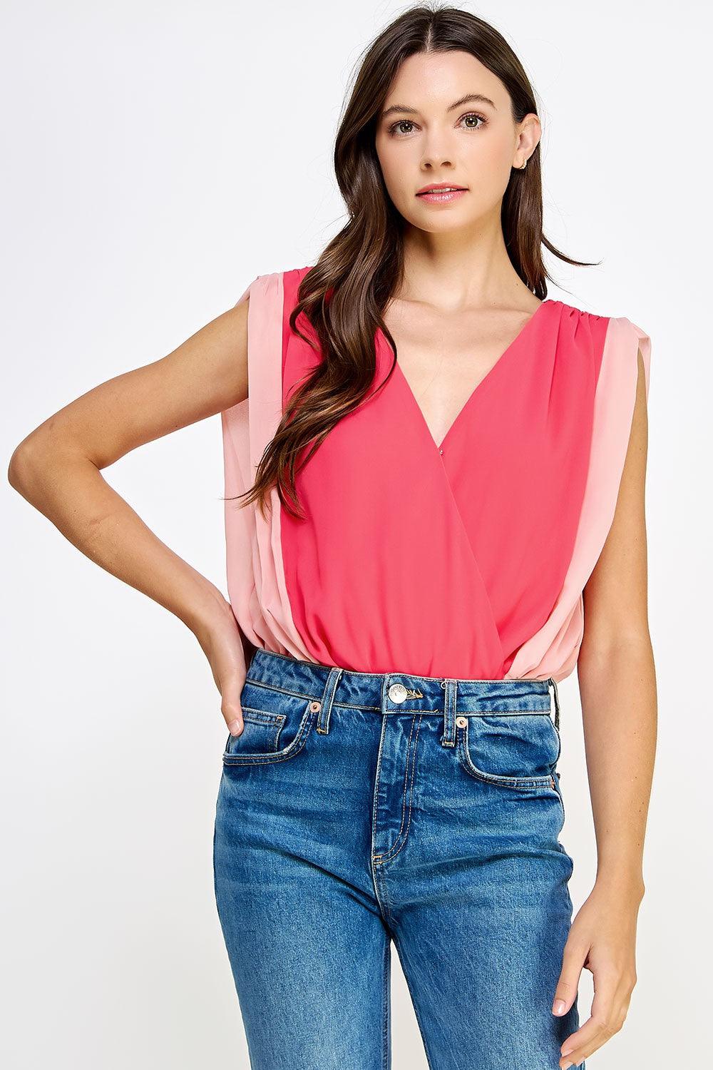 Color Block Chiffon Bodysuit - RK Collections Boutique