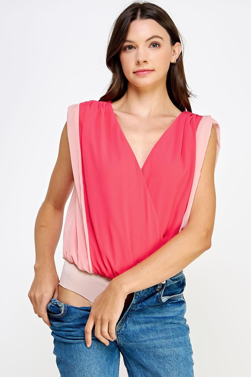 Color Block Chiffon Bodysuit - RK Collections Boutique