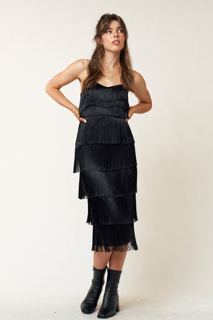 tiered fringe midi dress