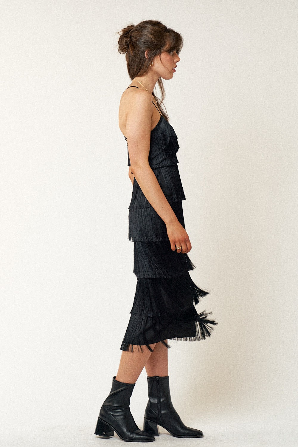 tiered fringe midi dress