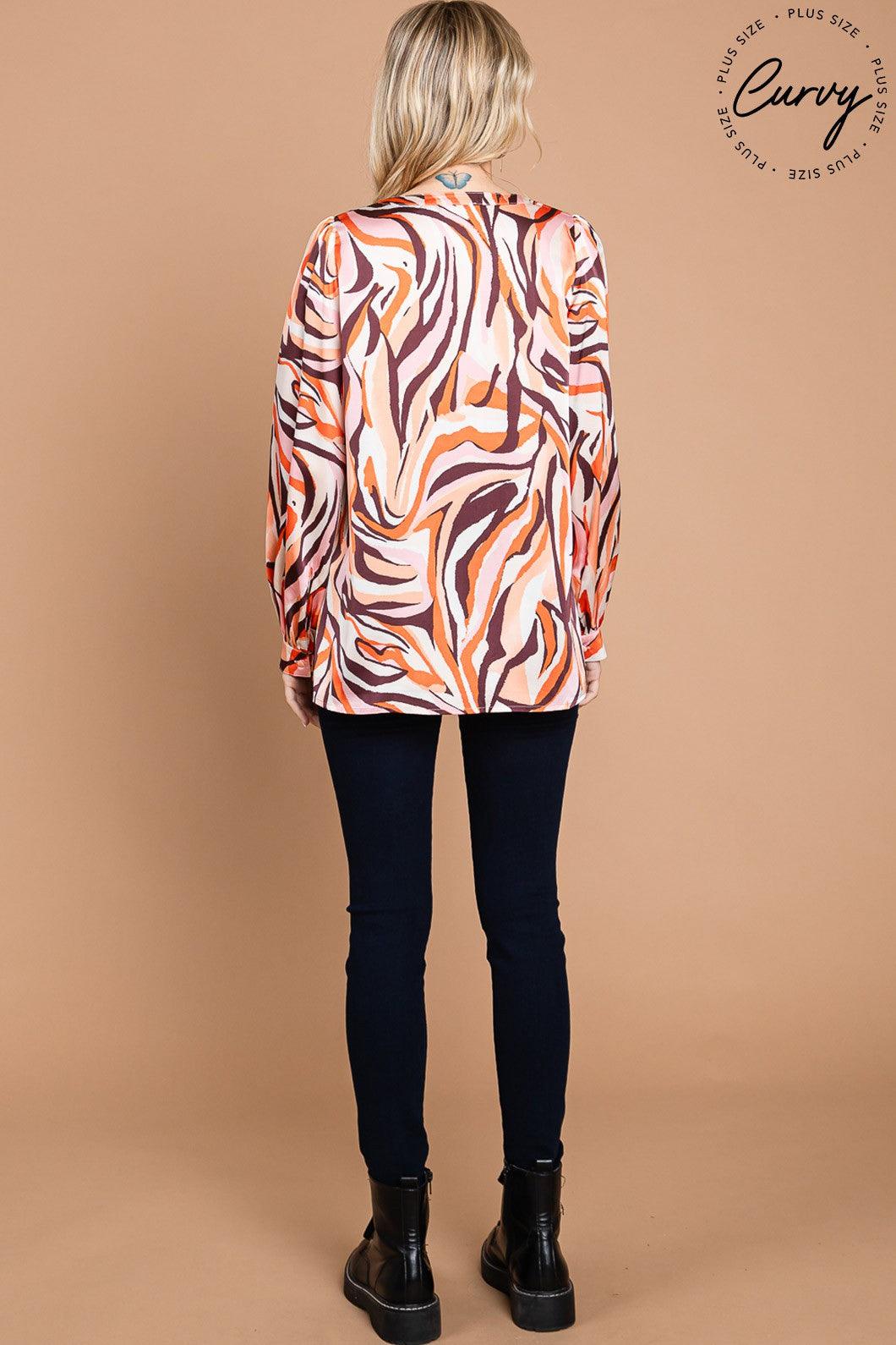 PLUS long sleeve wavy print top - RK Collections Boutique