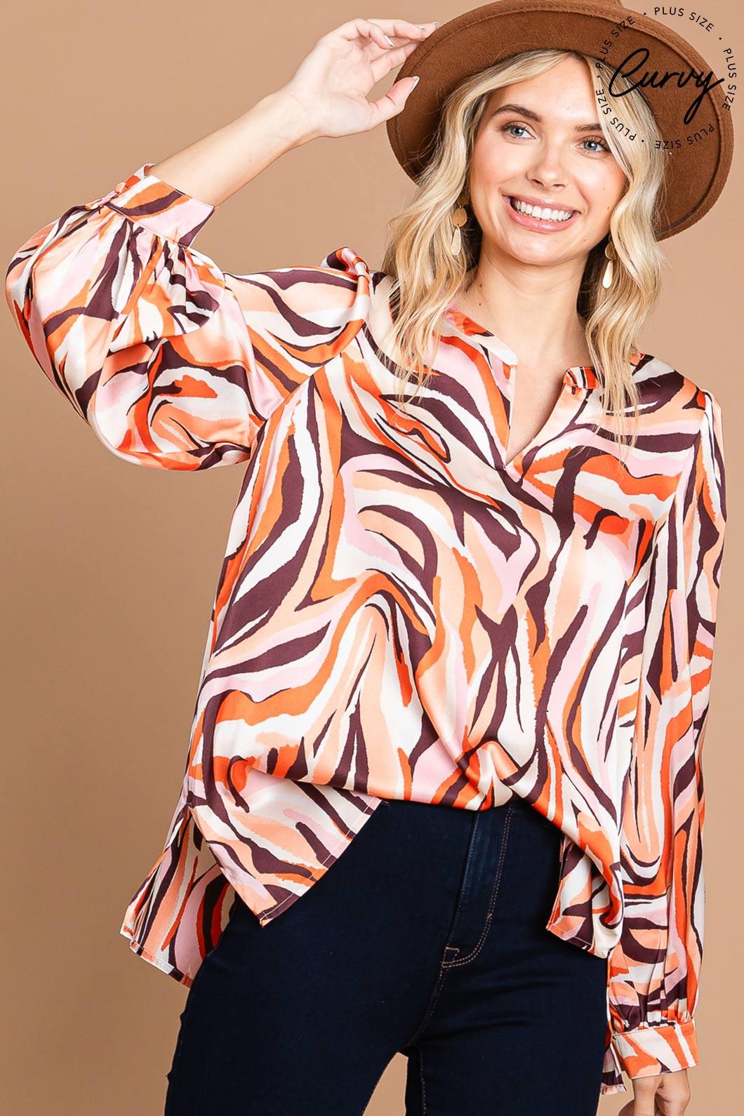 PLUS long sleeve wavy print top - RK Collections Boutique