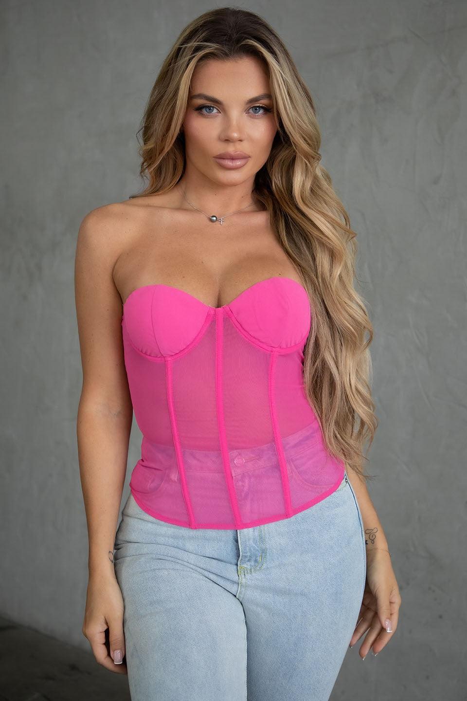 sheer mesh strapless bustier corset top - RK Collections Boutique