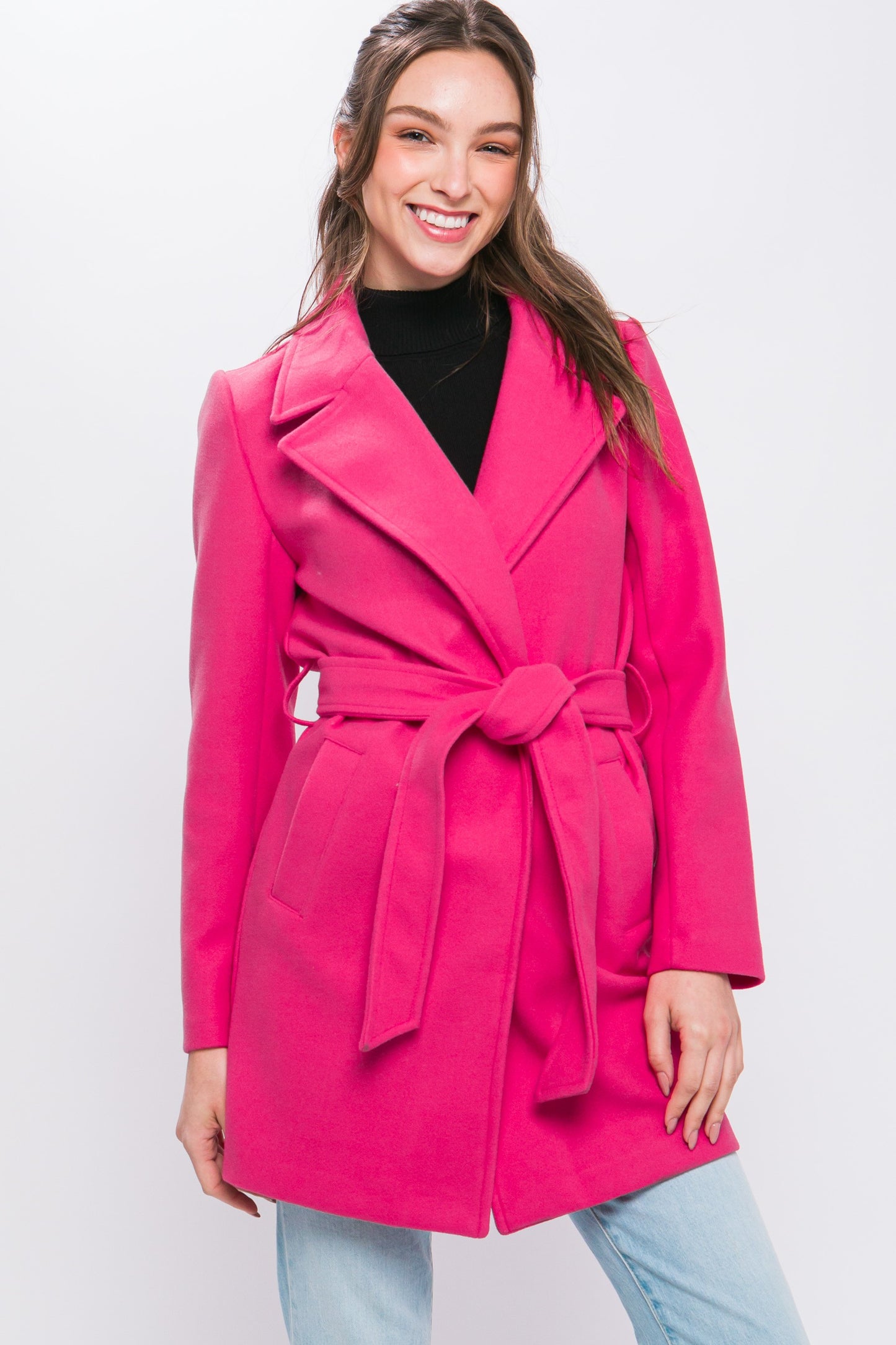 Belted Lapel Collared Trench Coat