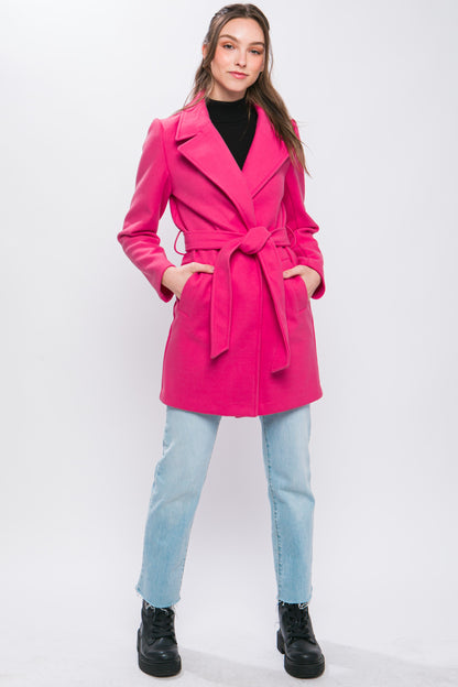 Belted Lapel Collared Trench Coat