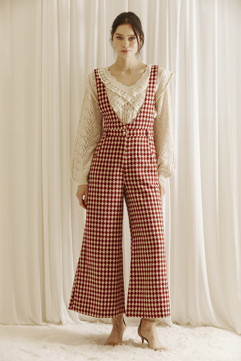 houndstooth tweed overalls jumpsuit