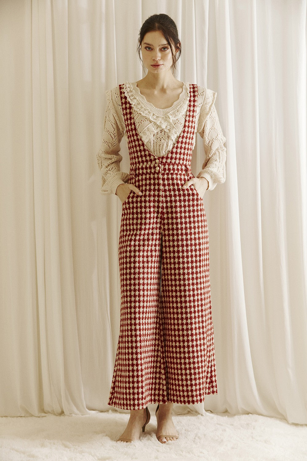 houndstooth tweed overalls jumpsuit