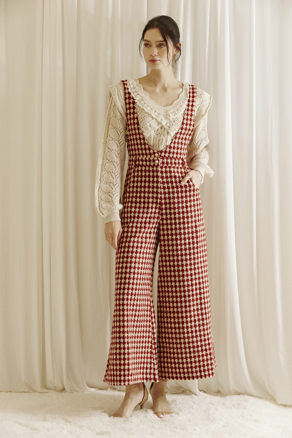 houndstooth tweed overalls jumpsuit