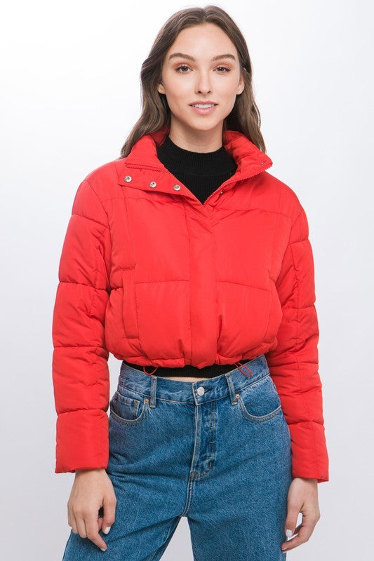 cropped drawstring puffer jacket