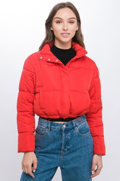 cropped drawstring puffer jacket