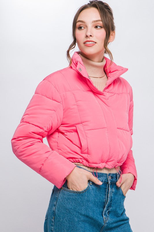 cropped drawstring puffer jacket