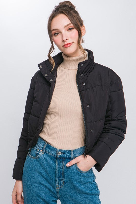 cropped drawstring puffer jacket