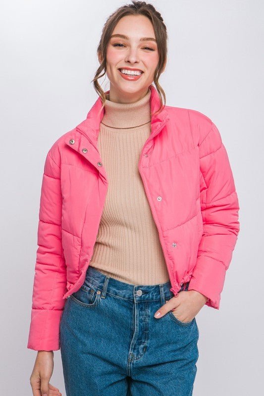 cropped drawstring puffer jacket