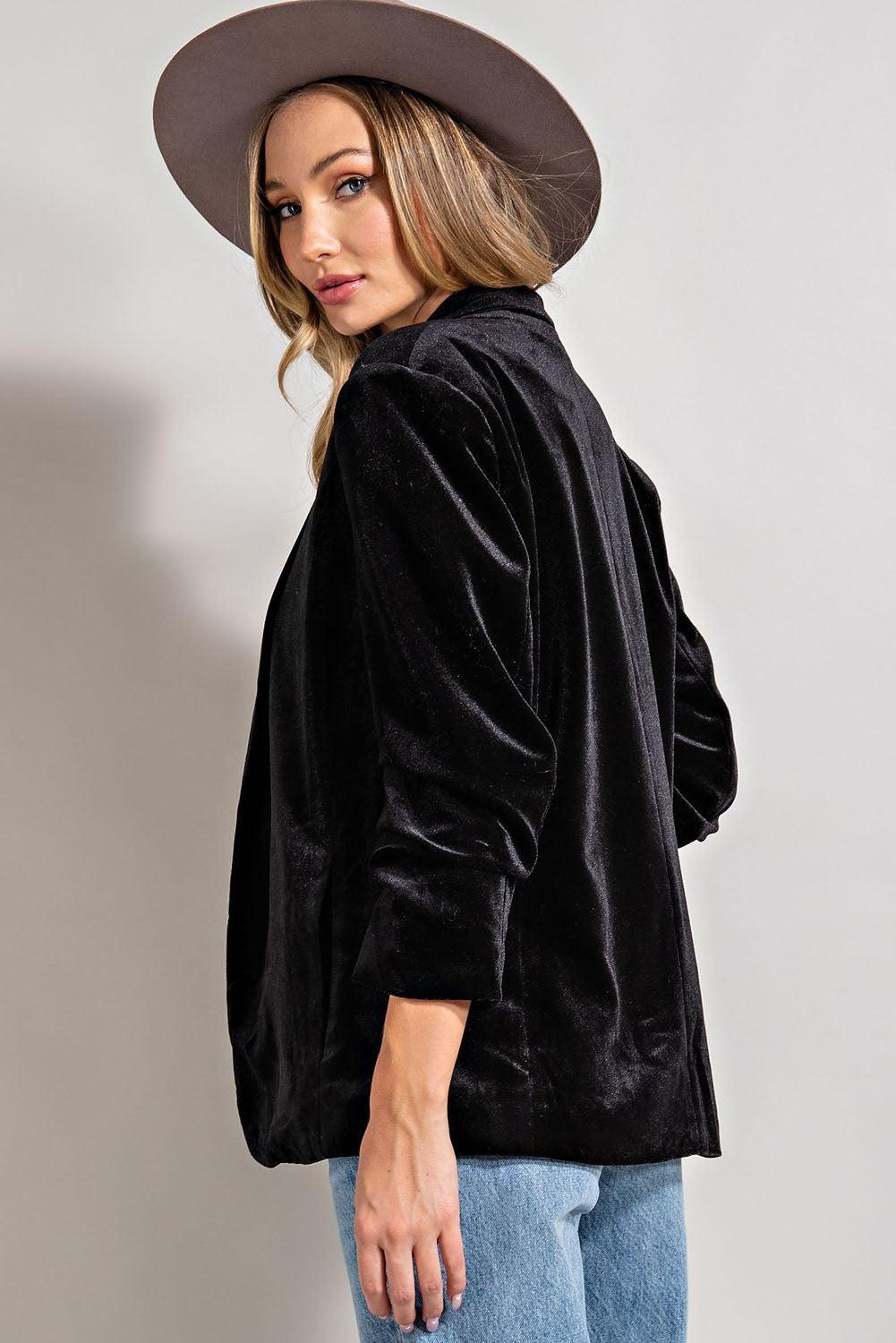 velvet 3/4 ruched sleeve blazer - RK Collections Boutique