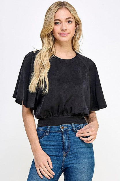 flutter sleeve banded hem top - RK Collections Boutique