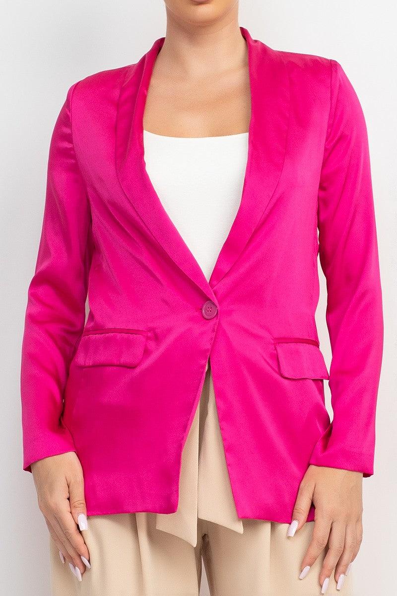 Satin One Button Boyfriend Blazer - RK Collections Boutique